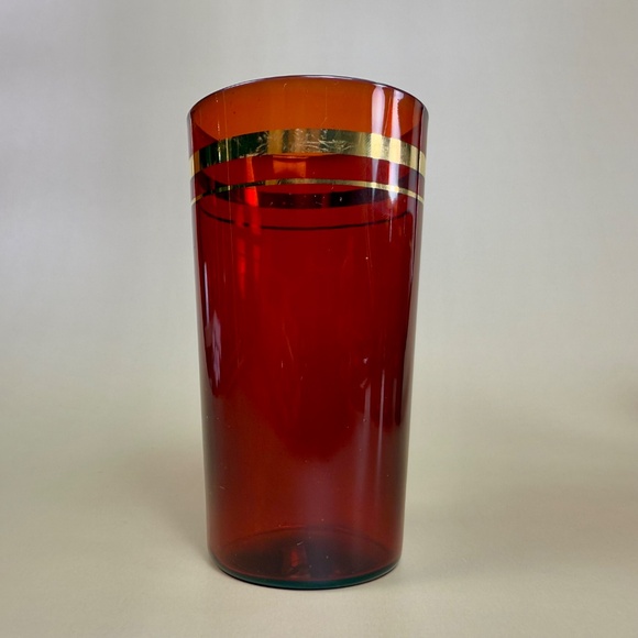 Vintage Ruby Red Glass Tumblers with Gold Design – Set of 4 - Picture 5 of 16